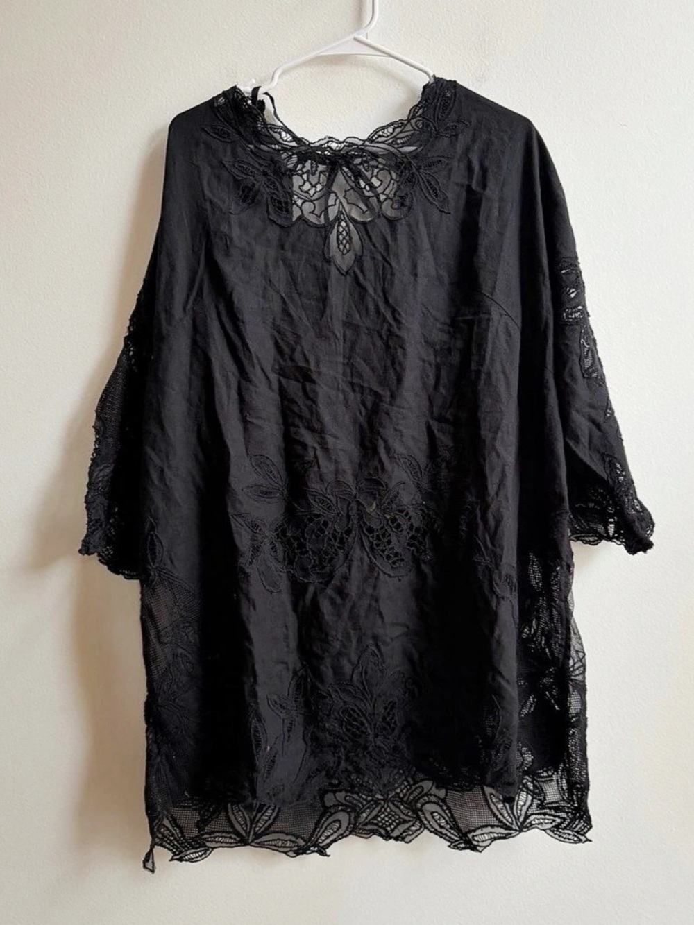 Anthropologie Celandine Linen Lace Mini T-Shirt Dress - Picture 3 of 6